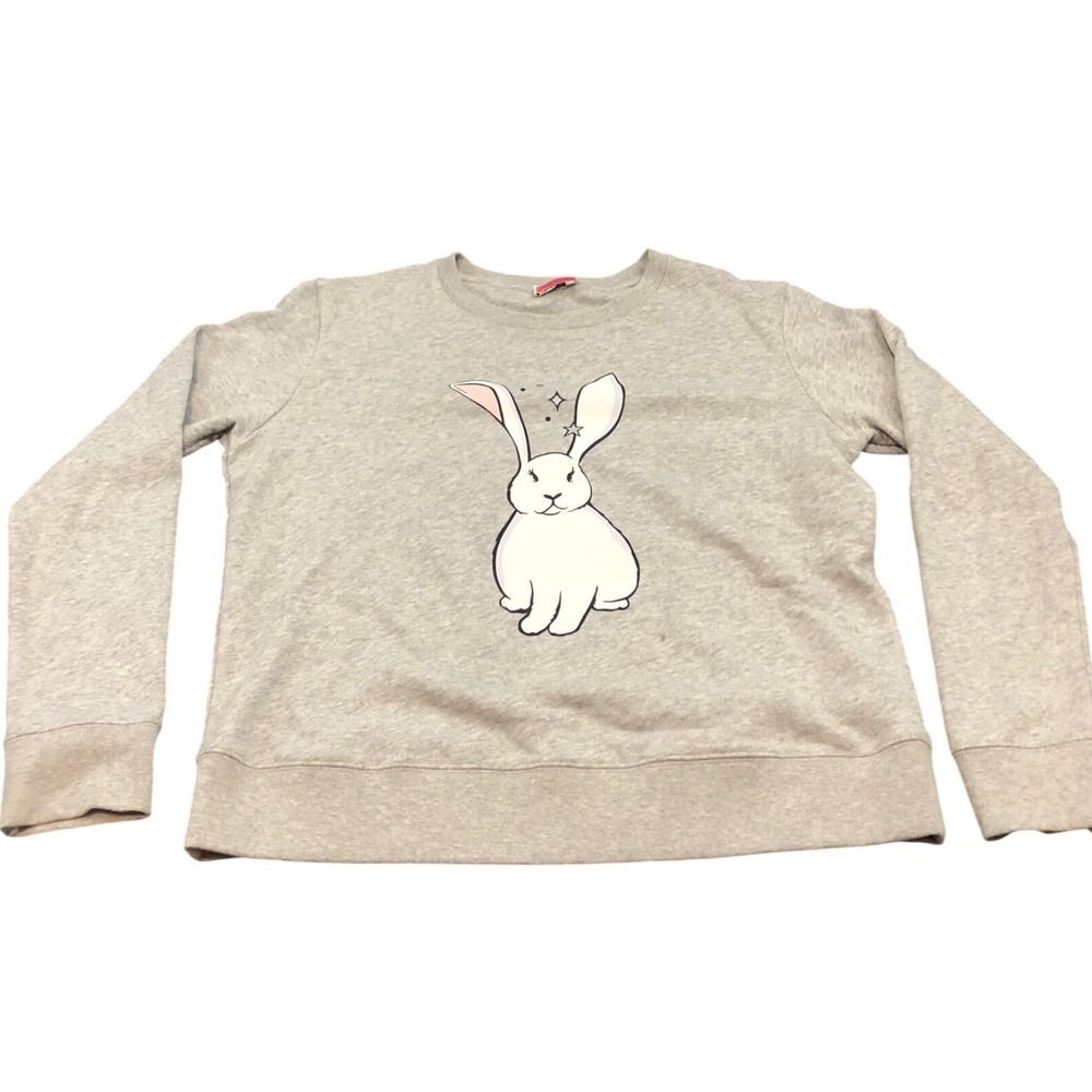 Kate Spade Sweatshirt Womens M Gray Bunny Rabbit Graphic Crewneck‎ KA992